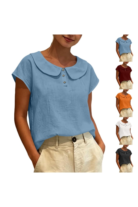 Womens Summer Tops Crewneck Shot Sleeve Solid Casual Daily Shirt Deep Red L