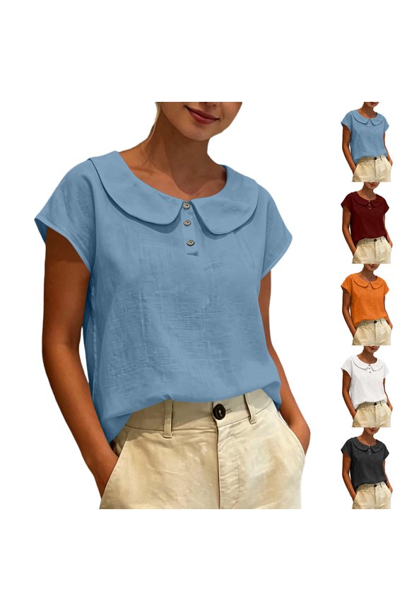 Womens Summer Tops Crewneck Shot Sleeve Solid Casual Daily Shirt Deep Red M
