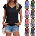 thumbnail image 1 of KLHDSF Womens Summer Tops Soft V Neck Short Sleeve Tee Summer Casual Stretchy Daily Basic Top Watermelon Red XL, 1 of 6