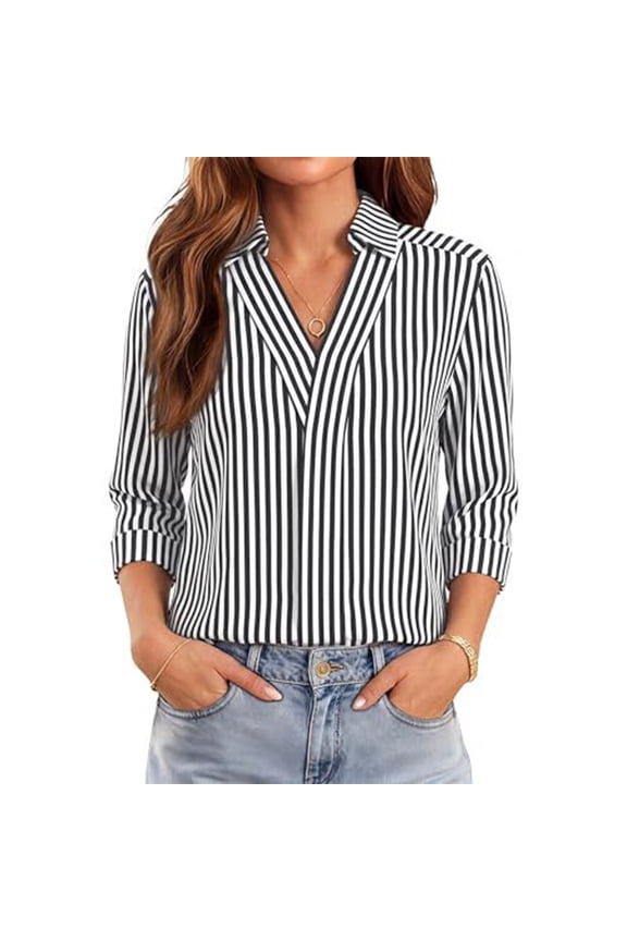 Womens Summer Tops V Neck 3/4 Sleeve Blouse Business Casual Commute Work Top Zebra,XXL XXL