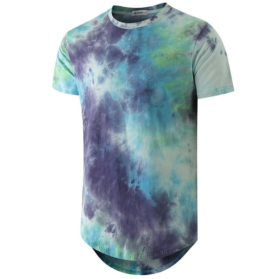 KLIEGOU Men's Hip hop Tie Dye Short Sleeve T-Shirt(Green XXL)