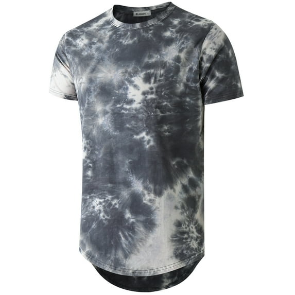 KLIEGOU Men's Hip hop Tie Dye Short Sleeve T-Shirt(Grey L)