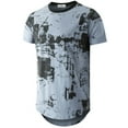 thumbnail image 1 of KLIEGOU Mens Hipster Hip Hop Ripped Round Hemline Pattern Print T Shirt(Blue L), 1 of 3