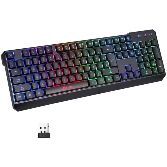 KLIM Chroma Backlit USB Wireless RGB Ergonomic Keyboard, Black