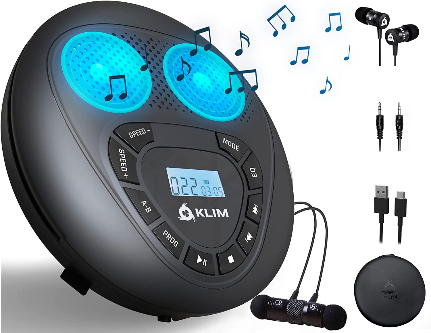 KLIM Speaker + Portable CD Player with Speakers and Headphones, Walkman, Rechargeable Battery