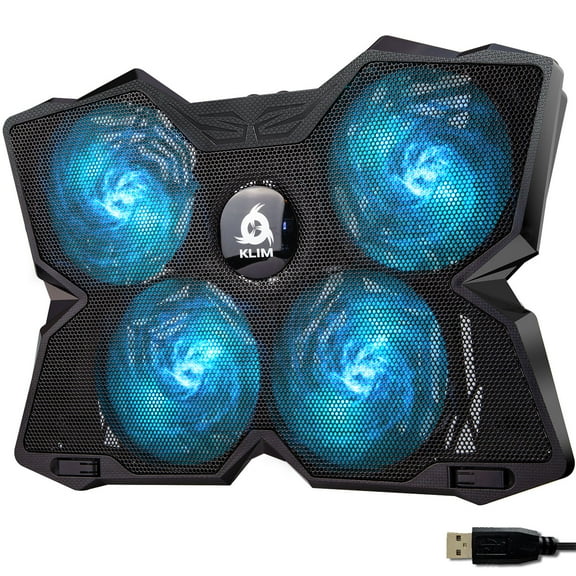 KLIM Wind Laptop Cooling Pad - NEW 2022 VERSION - Support 11 to 17 Inch Laptops, PS4-4 Fans - Light, Quiet, Powerful Cooling - Gamer USB Slim Portable Laptop Stand - Cyan