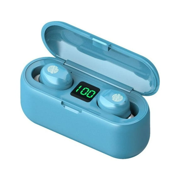 KLIOMAX Fully Wireless Bluetooth 5.0 Rechargeable IPX7 Waterproof Earbud Headphones w Microphone, 2000mAh USB Smart Dual Charging Case/Stand Surround Stereo Bass and Passive Noise Cancelling (Blue)