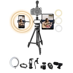 KLIOMAX Pro LED Ring Light Vlogging Kit for iPhone/Android Ipad Tablet & Camera with 50" Tripod, Phone & Tablet Holder Mount, Microphone & Bluetooth Remote for Live Stream, YouTube, Instagram TikTok