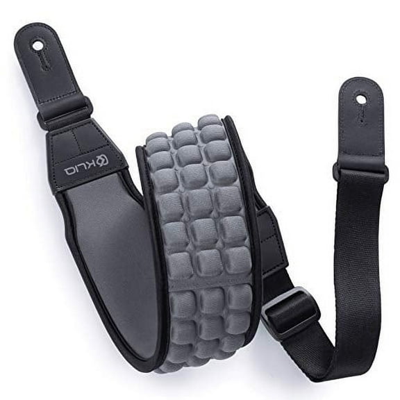 KLIQ AirCell Guitar Strap for Bass & Electric Guitar with 3" Wide Neoprene Pad and Adjustable Length from 46" to 56" (Regular), Grey