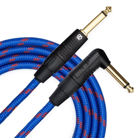 KLIQ Custom Series Guitar Instrument Cable with Straight to Angled Gold Plugs, 10'