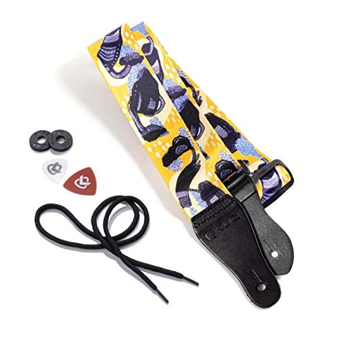 KLIQ Vintage Woven Artist Series Guitar Strap for Acoustic and Electric Guitars + 2 Free Rubber Strap Locks, 2 Free Guitar Picks and 1 Free Lace | Terylene Printed |"Is it Raining" by KLA