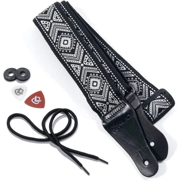 KLIQ Vintage Woven Guitar Strap for Acoustic and Electric Guitars Native Diamond Gray