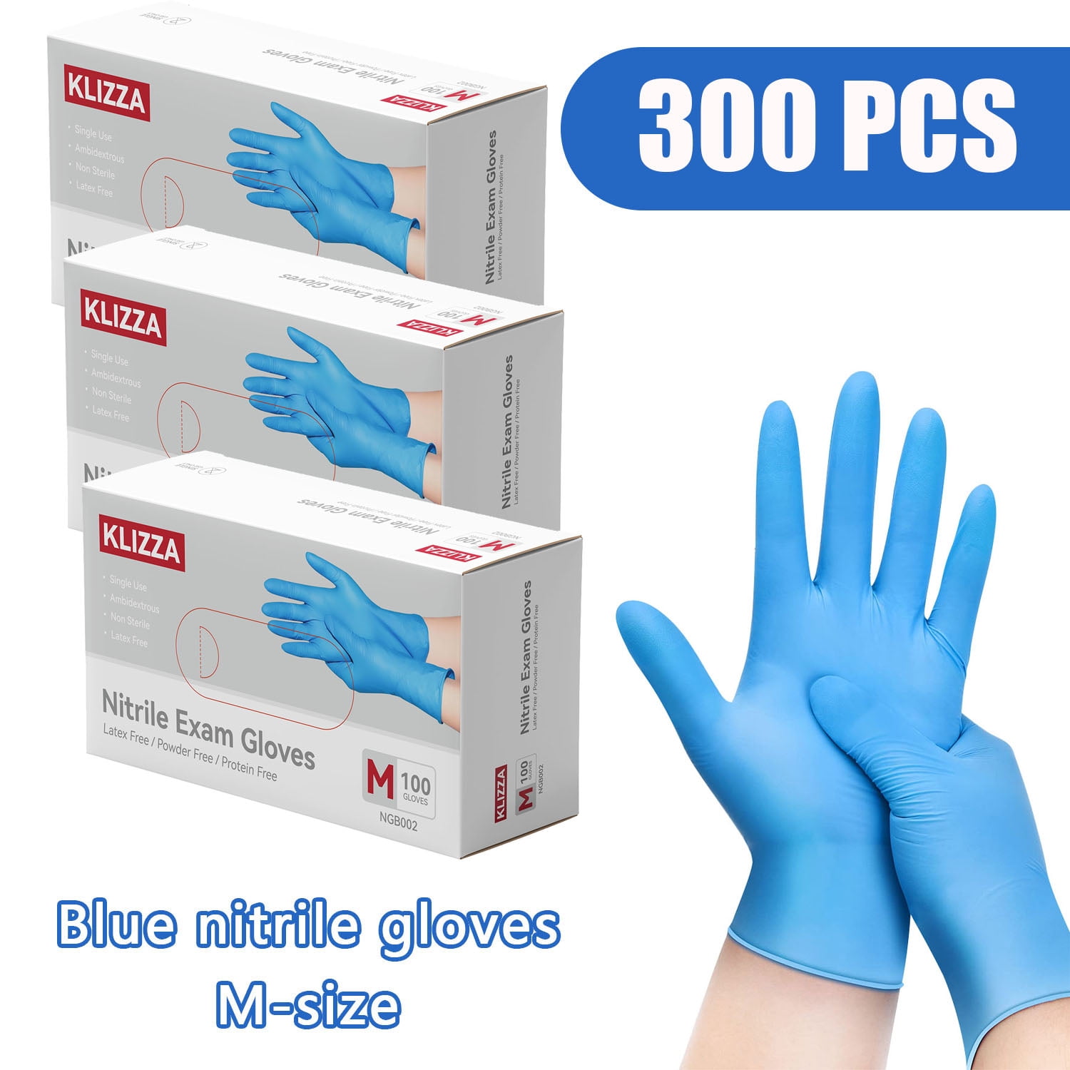 KLIZZA 300PCS Blue Nitrile Disposable Gloves 5Mil Latex-Free and