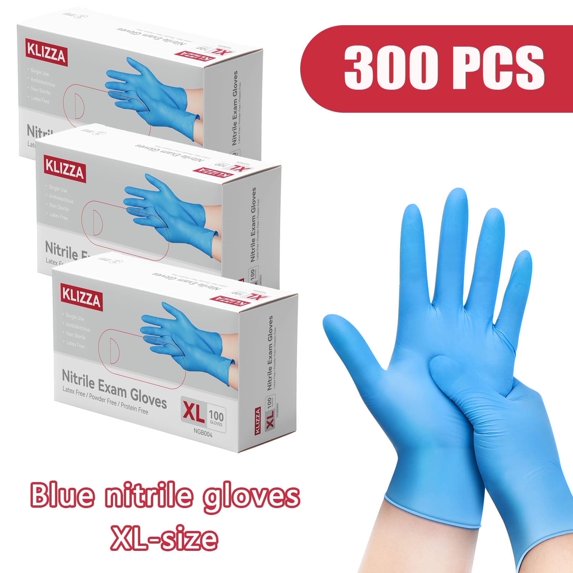 KLIZZA 300PCS Blue Nitrile Disposable Gloves 5Mil Latex-Free and Powder-Free, Safe for Food Processing, Beauty Salons, Medical Care, and Household Cleaning (XL Size)