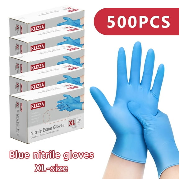 KLIZZA 500PCS Blue Nitrile Disposable Gloves 4.5Mil Latex-Free and Powder-Free, Safe for Food Processing, Beauty Salons, Medical Care, and Household Cleaning (XL Size)