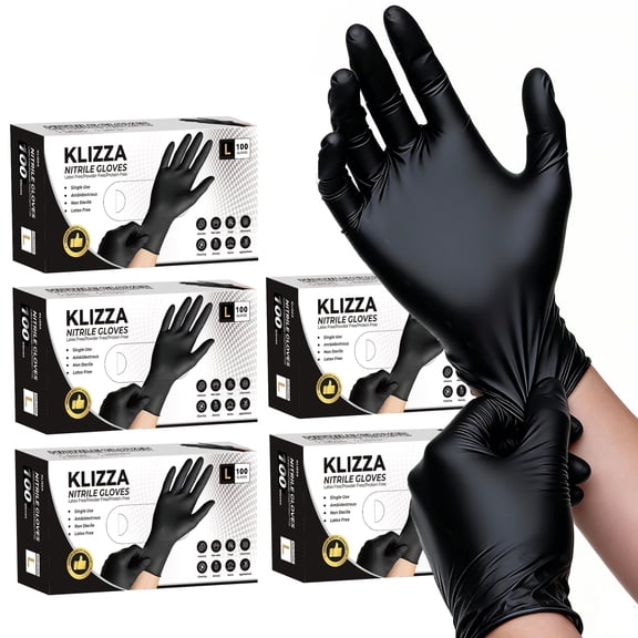 KLIZZA Black Nitrile Disposable Gloves 500PCS, 4.5Mil Latex-Free and Powder-Free, Safe for Food Processing, Beauty Salons, Medical Care, and Household Cleaning (L Size)