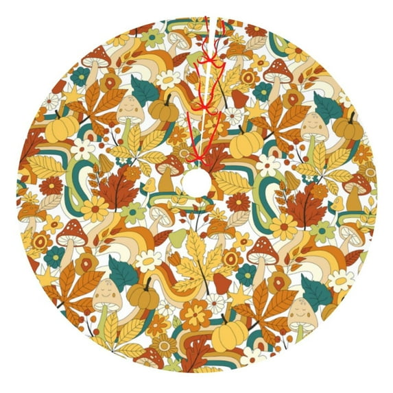 KLL 30" Christmas Tree Skirt 70s Groovy Hippie Xmas Tree Skirts Mat for New Year Xmas Holiday Party Indoor Outdoor Home Decoration