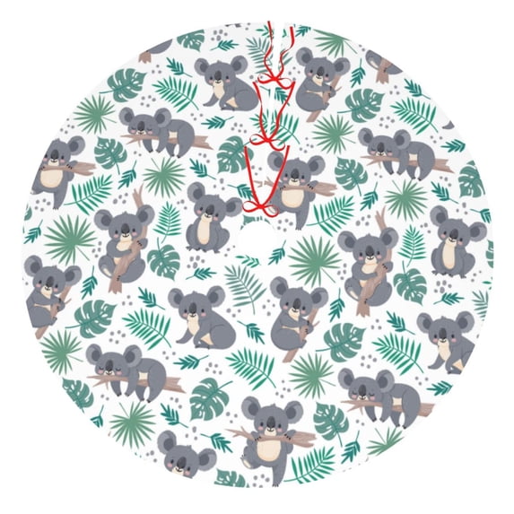 KLL 30" Christmas Tree Skirt Bears and Tropical Leaves Xmas Tree Skirts Mat for New Year Xmas Holiday Party Indoor Outdoor Home Decoration