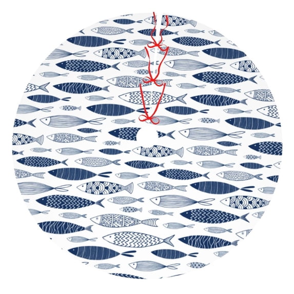 KLL 30" Christmas Tree Skirt Blue Fish Xmas Tree Skirts Mat for New Year Xmas Holiday Party Indoor Outdoor Home Decoration