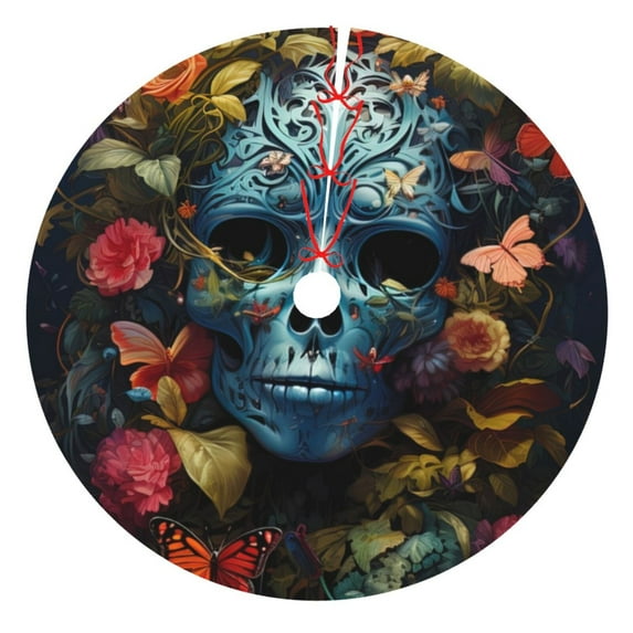 KLL 30" Christmas Tree Skirt Butterfly Flower Skull A Xmas Tree Skirts Mat for New Year Xmas Holiday Party Indoor Outdoor Home Decoration