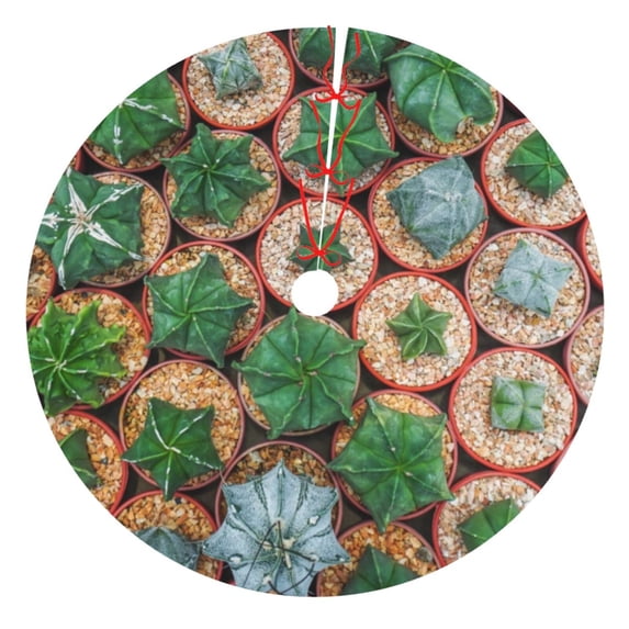 KLL 30" Christmas Tree Skirt Cactus 4 Xmas Tree Skirts Mat for New Year Xmas Holiday Party Indoor Outdoor Home Decoration