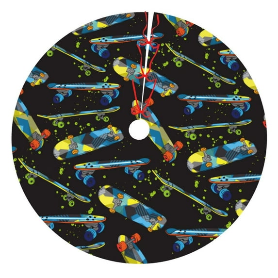 KLL 30" Christmas Tree Skirt Colorful Skateboard Xmas Tree Skirts Mat for New Year Xmas Holiday Party Indoor Outdoor Home Decoration