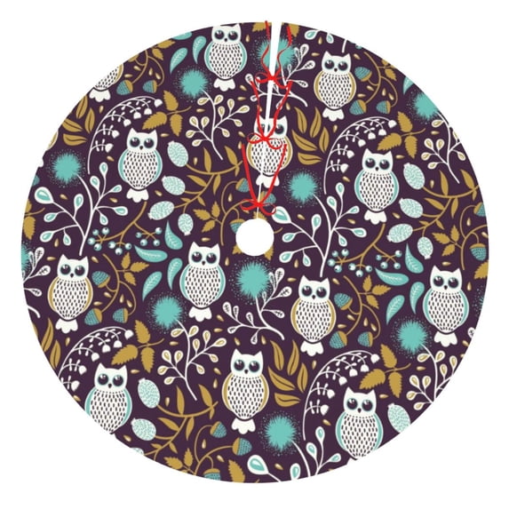 KLL 30" Christmas Tree Skirt Forest Cute Owl Xmas Tree Skirts Mat for New Year Xmas Holiday Party Indoor Outdoor Home Decoration