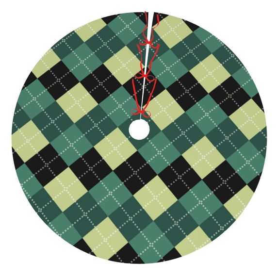 KLL 30" Christmas Tree Skirt Green Squares Xmas Tree Skirts Mat for New Year Xmas Holiday Party Indoor Outdoor Home Decoration