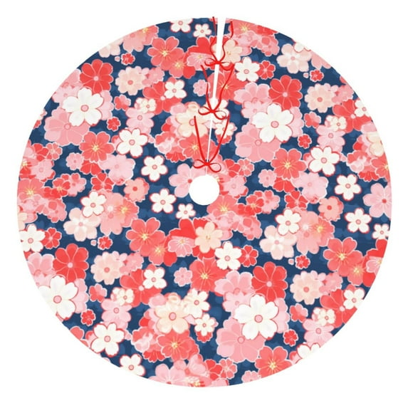 KLL 30" Christmas Tree Skirt Japanese Cherry Blossoms Xmas Tree Skirts Mat for New Year Xmas Holiday Party Indoor Outdoor Home Decoration