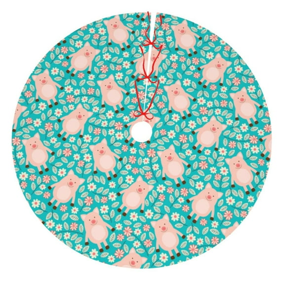 KLL 30" Christmas Tree Skirt Pig And Flower Xmas Tree Skirts Mat for New Year Xmas Holiday Party Indoor Outdoor Home Decoration