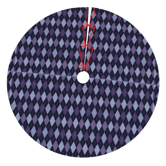 KLL 30" Christmas Tree Skirt Purple and Blue Squares Xmas Tree Skirts Mat for New Year Xmas Holiday Party Indoor Outdoor Home Decoration