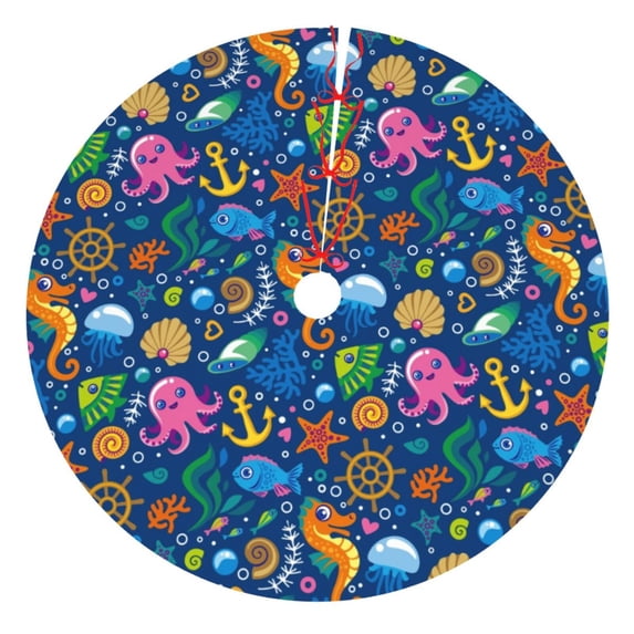 KLL 30" Christmas Tree Skirt Sea Fish Xmas Tree Skirts Mat for New Year Xmas Holiday Party Indoor Outdoor Home Decoration