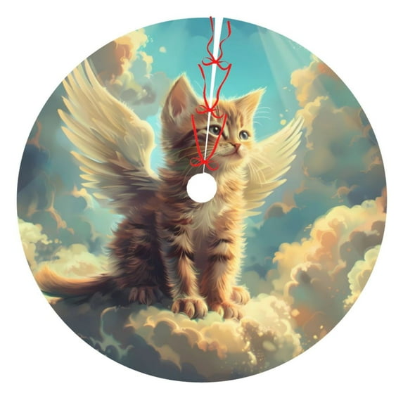KLL 30" Christmas Tree Skirt Sunshine Cloud Cute Cat Xmas Tree Skirts Mat for New Year Xmas Holiday Party Indoor Outdoor Home Decoration