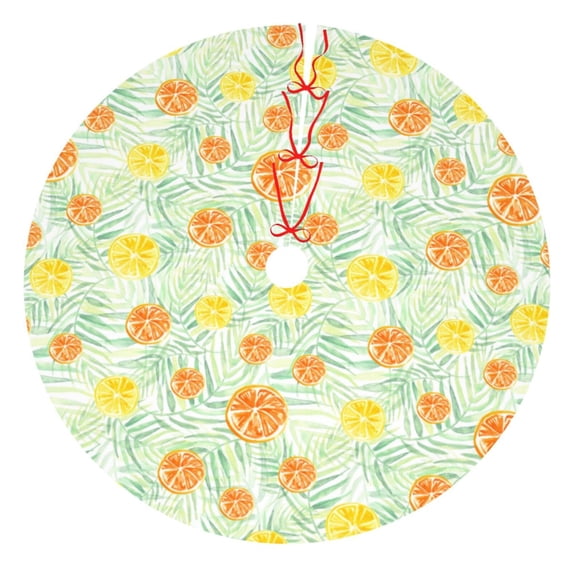 KLL 30" Christmas Tree Skirt Tree Palms Lemon Xmas Tree Skirts Mat for New Year Xmas Holiday Party Indoor Outdoor Home Decoration