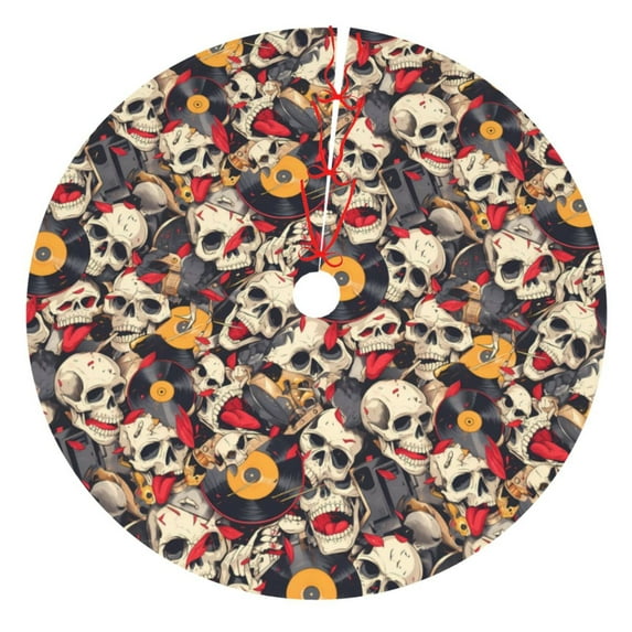 KLL 30" Christmas Tree Skirt rock Skull record artist Xmas Tree Skirts Mat for New Year Xmas Holiday Party Indoor Outdoor Home Decoration