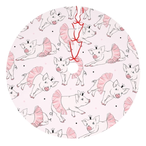 KLL 36" Christmas Tree Skirt Cute Piggy Ballerina Xmas Tree Skirts Mat for New Year Xmas Holiday Party Indoor Outdoor Home Decoration