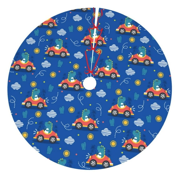 KLL 36" Christmas Tree Skirt Dinosaur Driving Xmas Tree Skirts Mat for New Year Xmas Holiday Party Indoor Outdoor Home Decoration