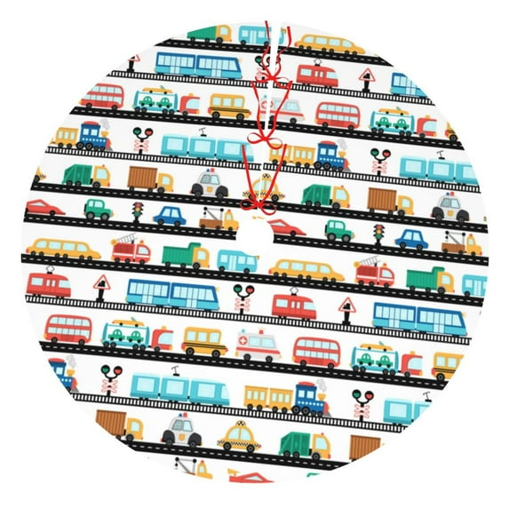 KLL 36" Christmas Tree Skirt Funny Transport Xmas Tree Skirts Mat for New Year Xmas Holiday Party Indoor Outdoor Home Decoration