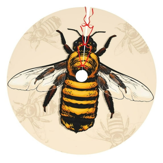 KLL 36" Christmas Tree Skirt Honey Bee Xmas Tree Skirts Mat for New Year Xmas Holiday Party Indoor Outdoor Home Decoration