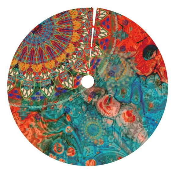 KLL 36" Christmas Tree Skirt Mandala Colorful Xmas Tree Skirts Mat for New Year Xmas Holiday Party Indoor Outdoor Home Decoration