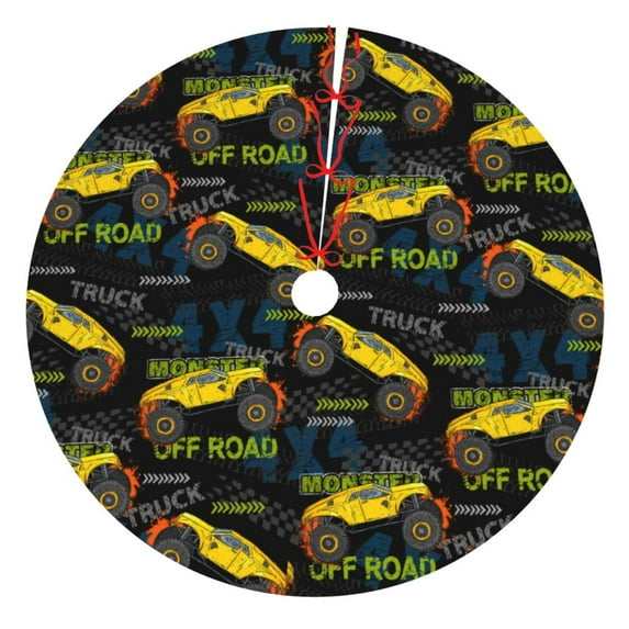 KLL 36" Christmas Tree Skirt Monster Truck1 Xmas Tree Skirts Mat for New Year Xmas Holiday Party Indoor Outdoor Home Decoration