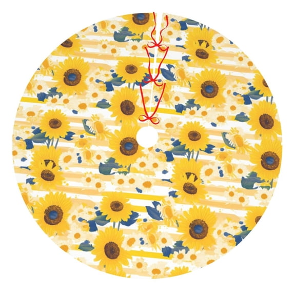 KLL 36" Christmas Tree Skirt Striped Sunflower Daisy Xmas Tree Skirts Mat for New Year Xmas Holiday Party Indoor Outdoor Home Decoration