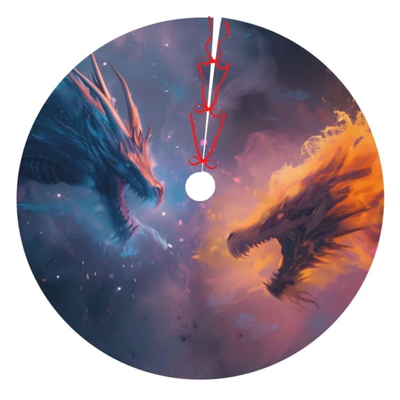 KLL 36" Christmas Tree Skirt Watercolor Sky Dragon Xmas Tree Skirts Mat for New Year Xmas Holiday Party Indoor Outdoor Home Decoration