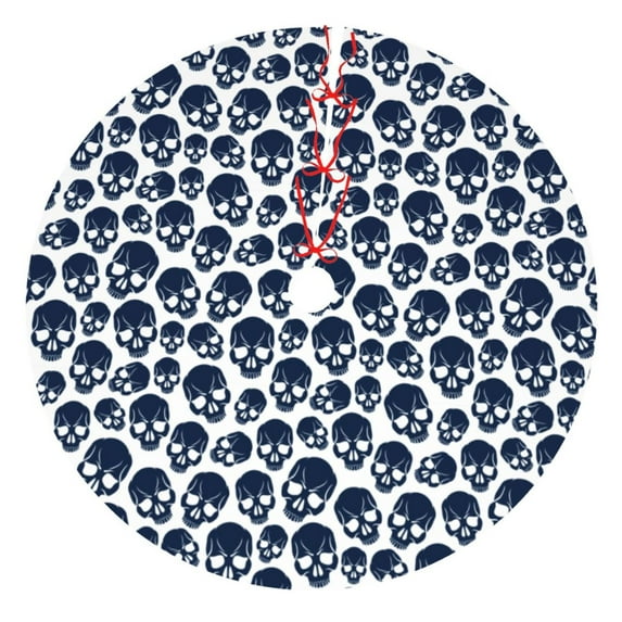 KLL 36" Christmas Tree Skirt black Skull white Xmas Tree Skirts Mat for New Year Xmas Holiday Party Indoor Outdoor Home Decoration