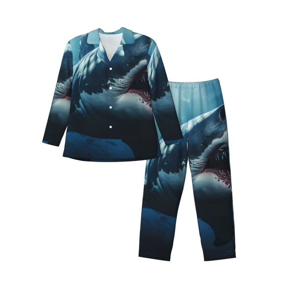 KLL 3D Realistic Shark Sleepwear Mens Flannel Pajamas,Long Cotton Pj Set