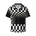 thumbnail image 1 of KLL 3d Black and White Checkerboard Print Men's Shirt Short Sleeve Button Down Summer Cuba Beach Shirts- X-Large, 1 of 7