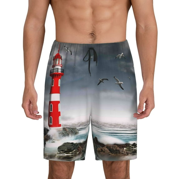 KLL 3d Lighthouse in the Surf for Men's 1-Pack Shorts,Sleep Pajama Shorts for Men Soft Pj Shorts Men's Pajama Bottoms Sleepwear -3X-Large