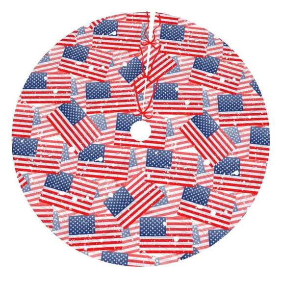 KLL 48" Christmas Tree Skirt America Flags Xmas Tree Skirts Mat for New Year Xmas Holiday Party Indoor Outdoor Home Decoration