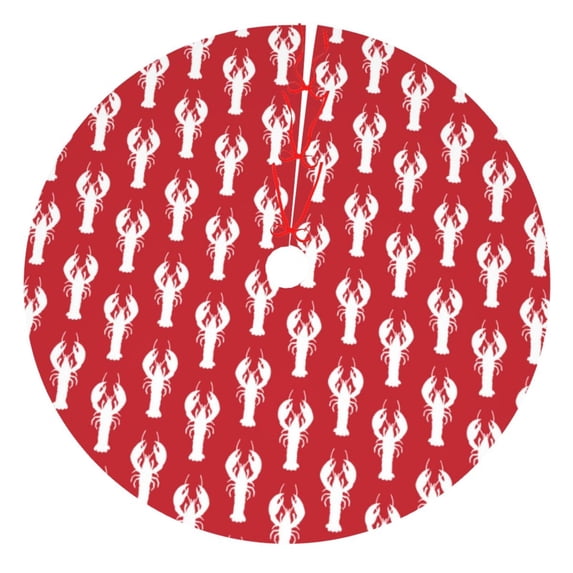 KLL 48" Christmas Tree Skirt Cartoon Lobster Xmas Tree Skirts Mat for New Year Xmas Holiday Party Indoor Outdoor Home Decoration