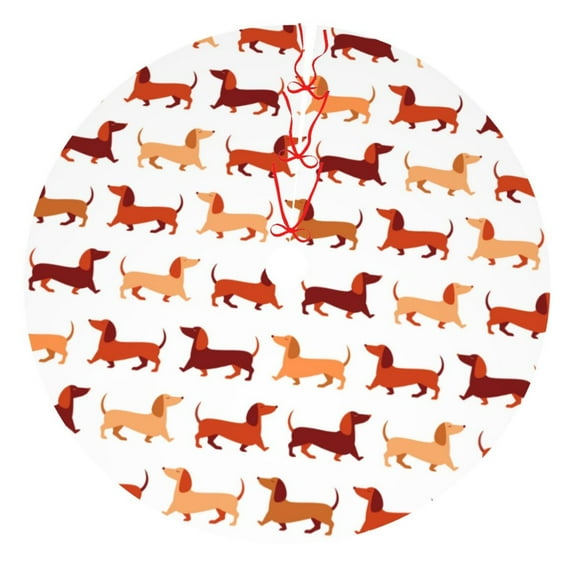 KLL 48" Christmas Tree Skirt Dachshund Walking Xmas Tree Skirts Mat for New Year Xmas Holiday Party Indoor Outdoor Home Decoration